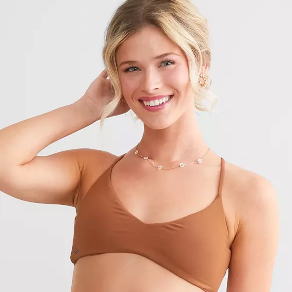 O'NEILL Saltwater Solids Huntington Swim Top Brown Triangle Bikini Top XL rustic